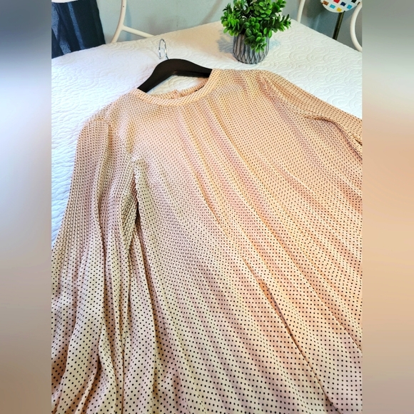 Adrianna Papell | Polka Dot Pleated Bishop Sleeve Blouse | Peach | Large - Picture 6 of 12